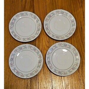 Dynasty China 6" Tea Cup Saucers Pink & Blue Floral Set Of 4 - Plates Only